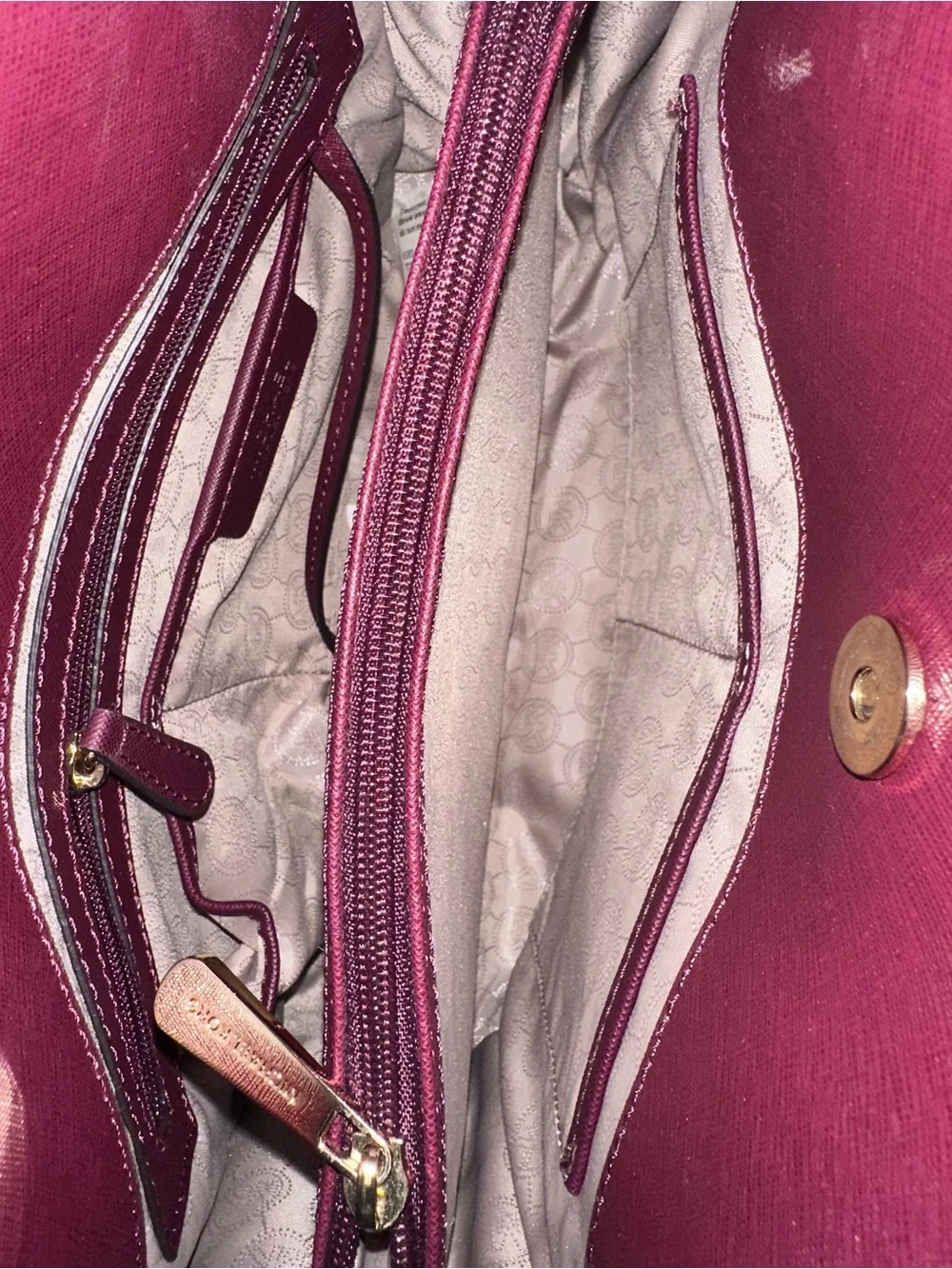 Michael Kors Hamilton Deep Merlot Leather Satchel Gold Hardware